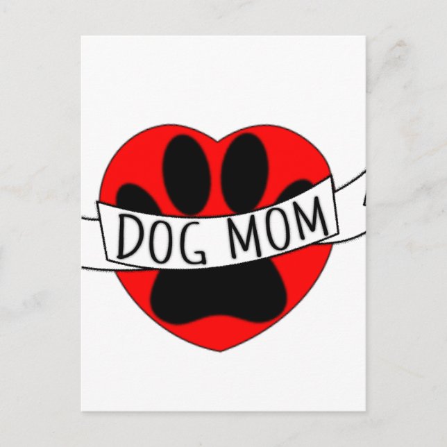 Dog Mom Paw And Red Heart Drawing Postcard (Front)