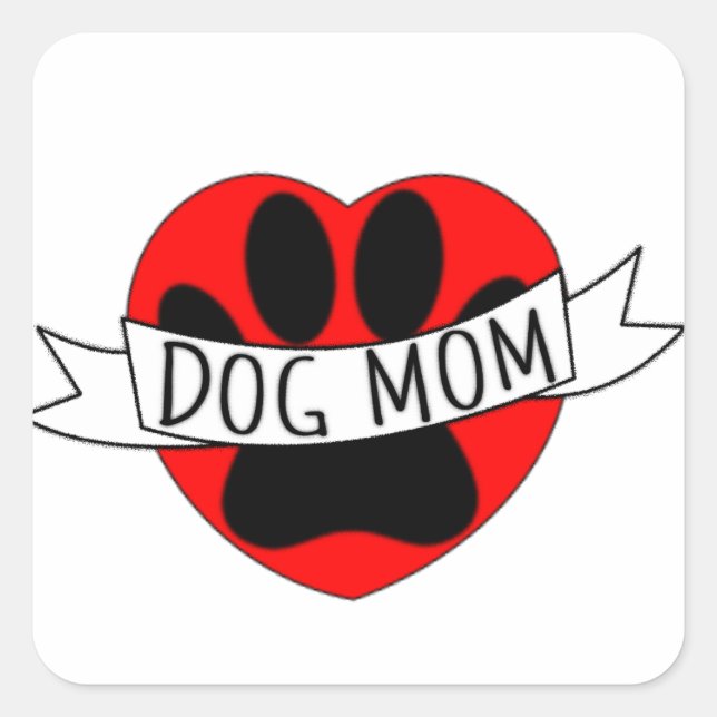Dog Mom Paw And Red Heart Drawing Square Sticker (Front)