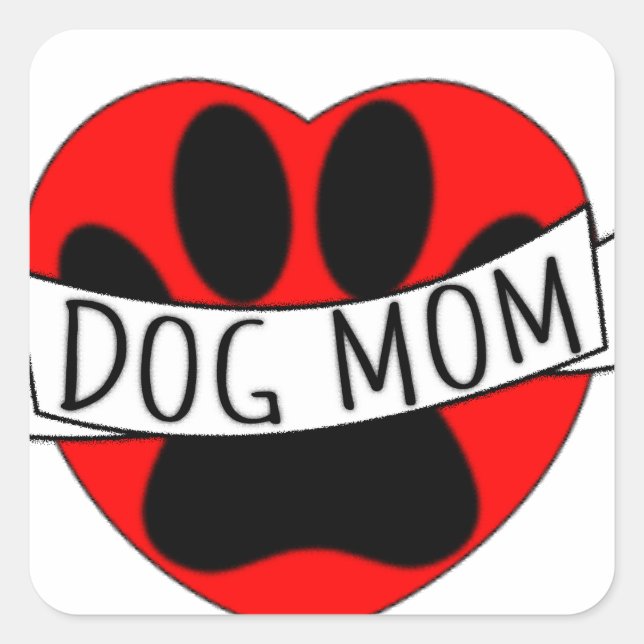 Dog Mom Paw And Red Heart Drawing Square Sticker (Front)