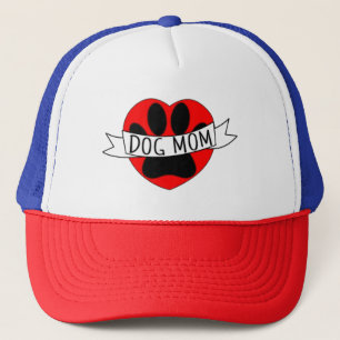 Dog Mom Paw And Red Heart Drawing T-Shirt Trucker Hat