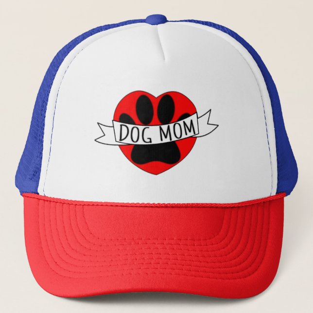 Dog Mom Paw And Red Heart Drawing T-Shirt Trucker Hat (Front)