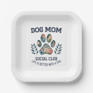 Dog Mom Paw Floral Paper Plate