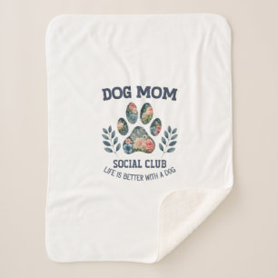 Dog Mom Paw Floral Sherpa Blanket