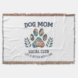Dog Mom  Paw Floral  Throw Blanket