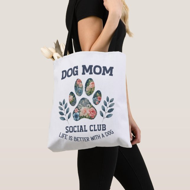 Dog Mom  Paw Floral  Tote Bag (Close Up)