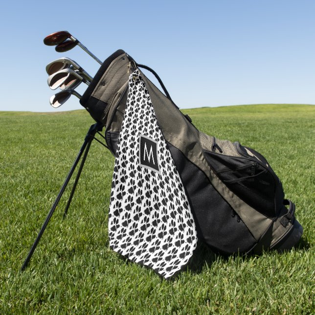 Dog Mom Paw Print Monogram Golf Towel (Green)