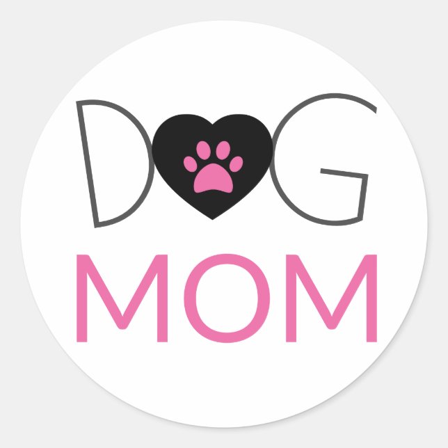 Dog Mom Paw Print Pink Black Classic Round Sticker (Front)