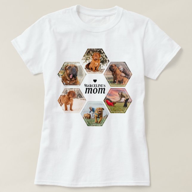 Dog Mom Personalized 6 Pet Photo Collage with Name T-Shirt (Design Front)