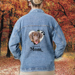 Dog MOM Personalized Heart Dog Lover Pet Photo Denim Jacket<br><div class="desc">Dog Mom ... Surprise your favourite Dog Mom this Mother's Day , Christmas or her birthday with this super cute custom pet photo t-shirt. Customize this dog mom shirt with your dog's favourite photos, and name. This dog mom shirt is a must for dog lovers and dog moms! Great gift...</div>