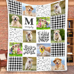 DOG MOM Personalized Photo Collage Unique Quilt  Fleece Blanket<br><div class="desc">Dog Mom - My best friend has paws! Celebrate your best friend with a custom pet photo collage blanket! This unique dog lover blanket features 6 of your favourite pictures, black and white buffalo plaid, and grey watercolor paw prints and bones. All combined to make a unique quilt like fleece...</div>