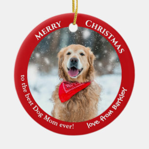 Dog Mom Pet Photo Red Keepsake Merry Christmas Ceramic Ornament