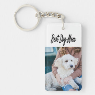 Dog Mom Photo Black text Keychain