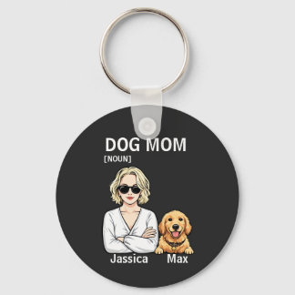 Dog Mom Portrait With Golden Retriever Art Keychain