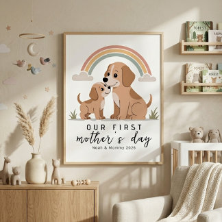 Dog Mom Puppy First Mother’s Day Pastel Nursery Poster