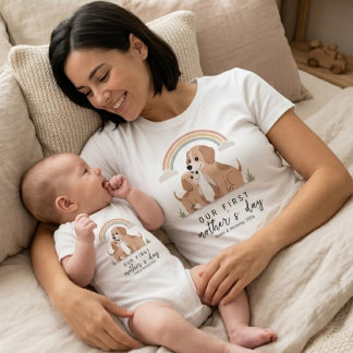Dog Mom Puppy First Mother’s Day Pastel Rainbow  T-Shirt