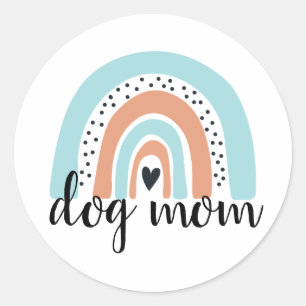 Dog Mom Rainbow Blue Peach Classic Round Sticker