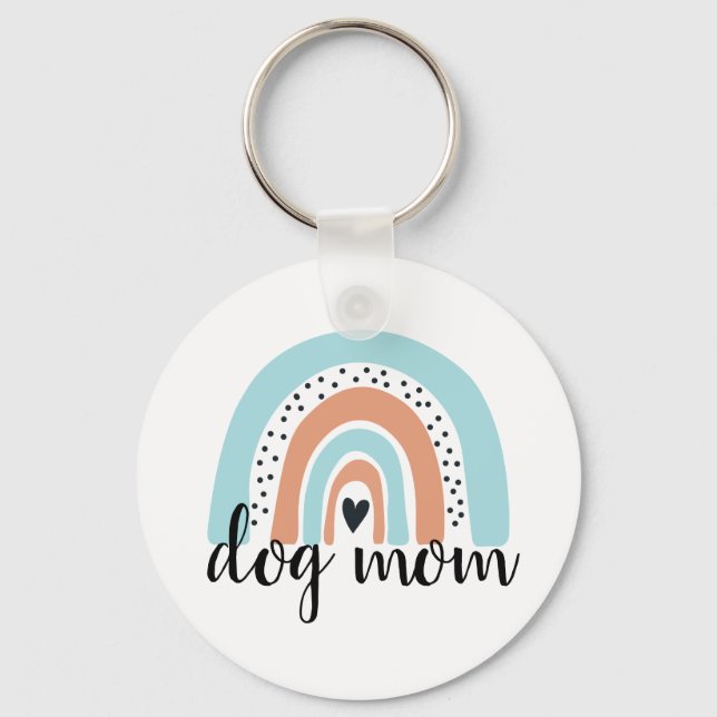 Dog Mom Rainbow Blue Peach Keychain (Front)