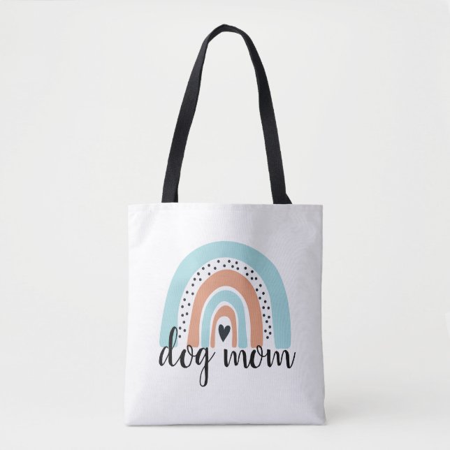 Dog Mom Rainbow Blue Peach Tote Bag (Front)