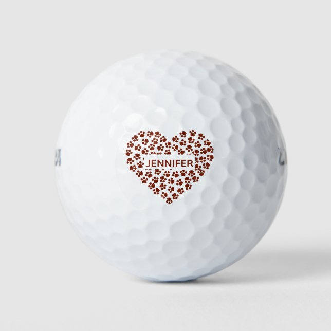 Dog Mom Red Heart Paws Custom Name  Golf Balls (Front)