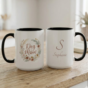Dog Mom Rescue Boho Floral Wreath Paw Print Mug
