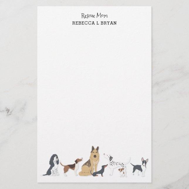 Dog Mom Rescue Mom Dad Dog Breeds Stationery (Front)