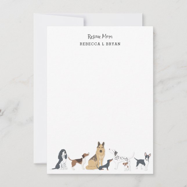 Dog Mom Rescue Mom Dad Dog Breeds Stationery Card (Front)