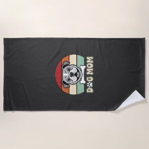 Dog Mom Retro Bulldog Vector Beach Towel