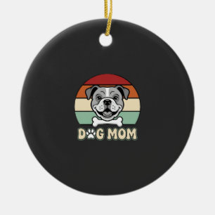 Dog Mom Retro Bulldog Vector Ceramic Ornament