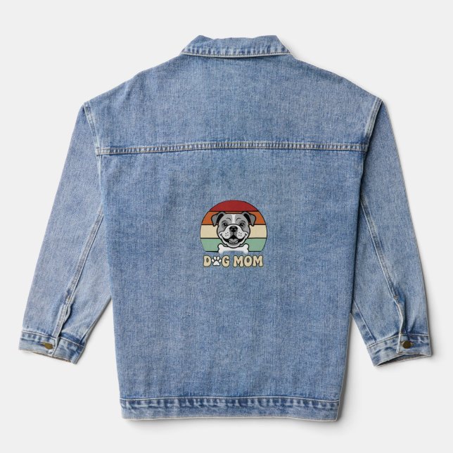 Dog Mom Retro Bulldog Vector Denim Jacket (Back)