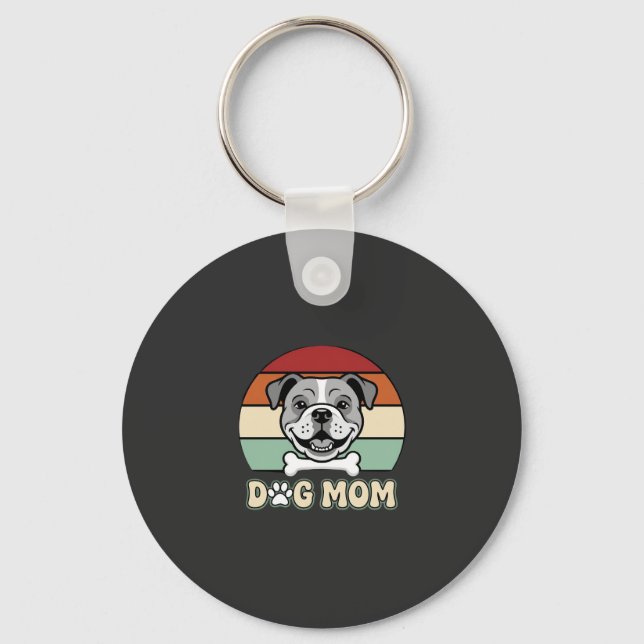 Dog Mom Retro Bulldog Vector Keychain (Front)