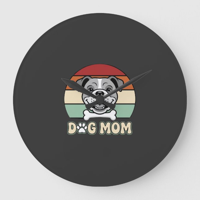 Dog Mom Retro Bulldog Vector Large Clock (Front)