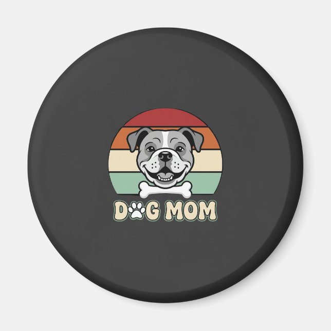 Dog Mom Retro Bulldog Vector Magnet (Front)