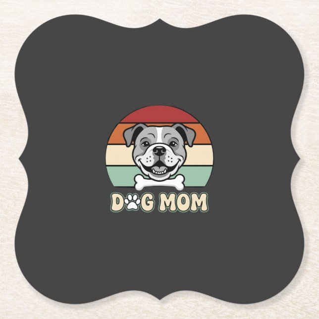 Dog Mom Retro Bulldog Vector Paper Coaster (Front)