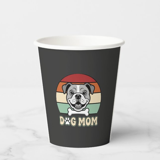 Dog Mom Retro Bulldog Vector Paper Cups (Front)