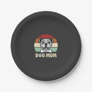 Dog Mom Retro Bulldog Vector Paper Plate