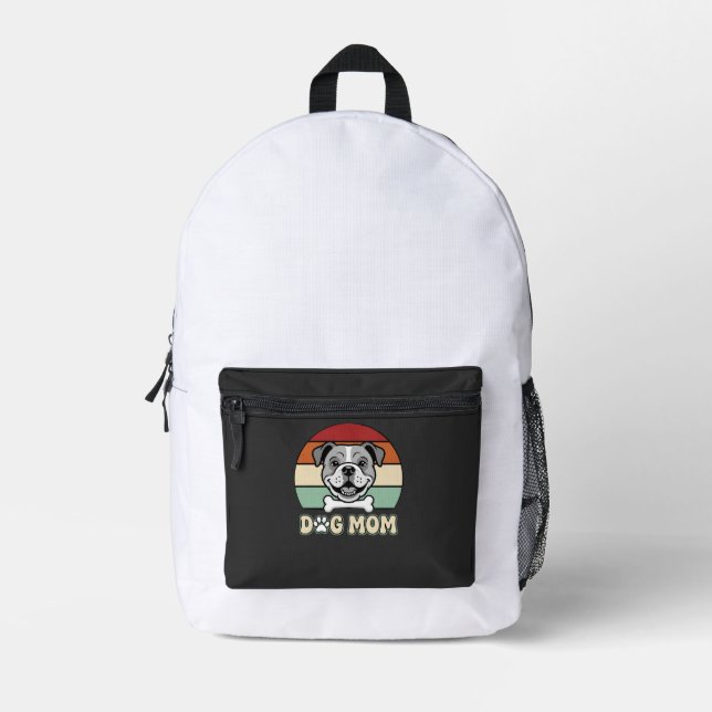 Dog Mom Retro Bulldog Vector Printed Backpack (Front)