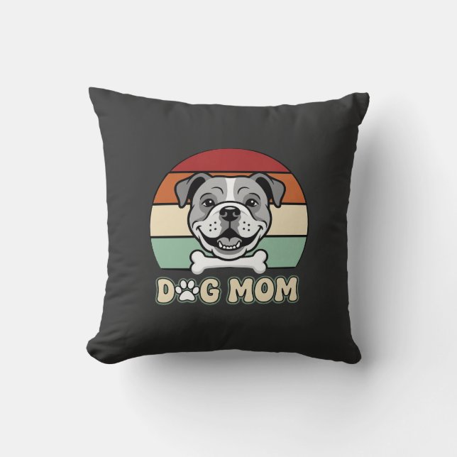 Dog Mom Retro Bulldog Vector Throw Pillow (Front)