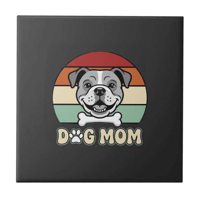 Dog Mom Retro Bulldog Vector Tile (Front)