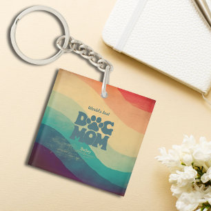 Dog Mom Retro Groovy Personalized Keychain