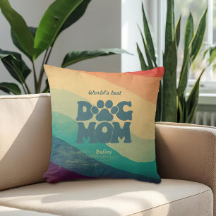 Dog Mom Retro Groovy Personalized Throw Pillow