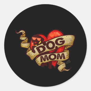 Dog Mom Retro Tattoo Heart Classic Round Sticker
