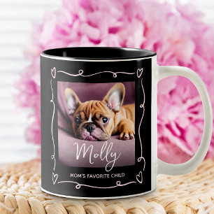 Dog Mom’s Favourite Child Photo Heart Doodles Blac Two-Tone Coffee Mug