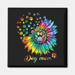 Dog Mom Spiral Dog Paws Prints Tie Dye Hippie Dog Magnet