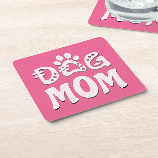 Dog Mom Square Paper Coaster (Angled)