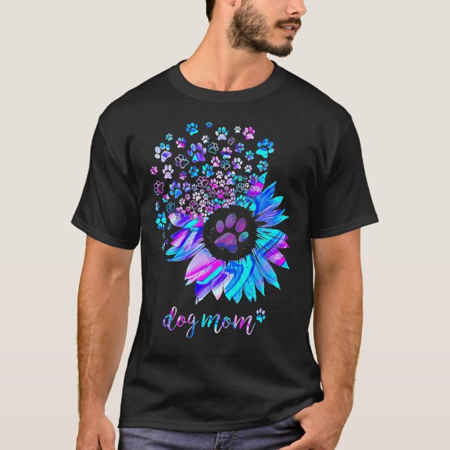 Dog Mom Sunflower Dog Paw Hologram T-Shirt (Front)