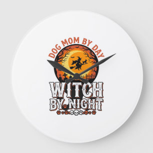 Dog Mom Witch By Night Vintage Halloween Shirt_1 Large Clock