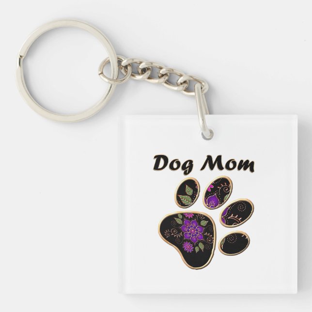 Dog Mom With Paw Keychain (Front)