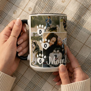 Dog Moms Modern Fun Pet Photo Collage Paw Print Mug