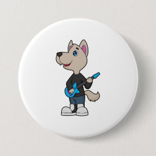 Dog Musician Guitar Music 3 Inch Round Button