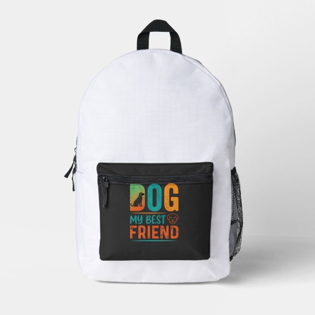 Dog My Best Friend Retro Design Printed Backpack (Front)